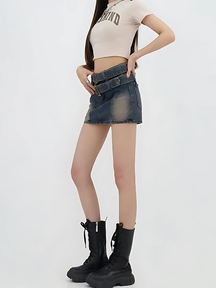 Double Belted Denim Mini Skort Double Belted Denim Mini Skort