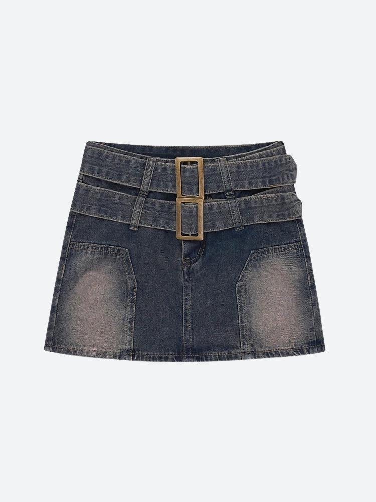 Double Belted Denim Mini Skort Double Belted Denim Mini Skort