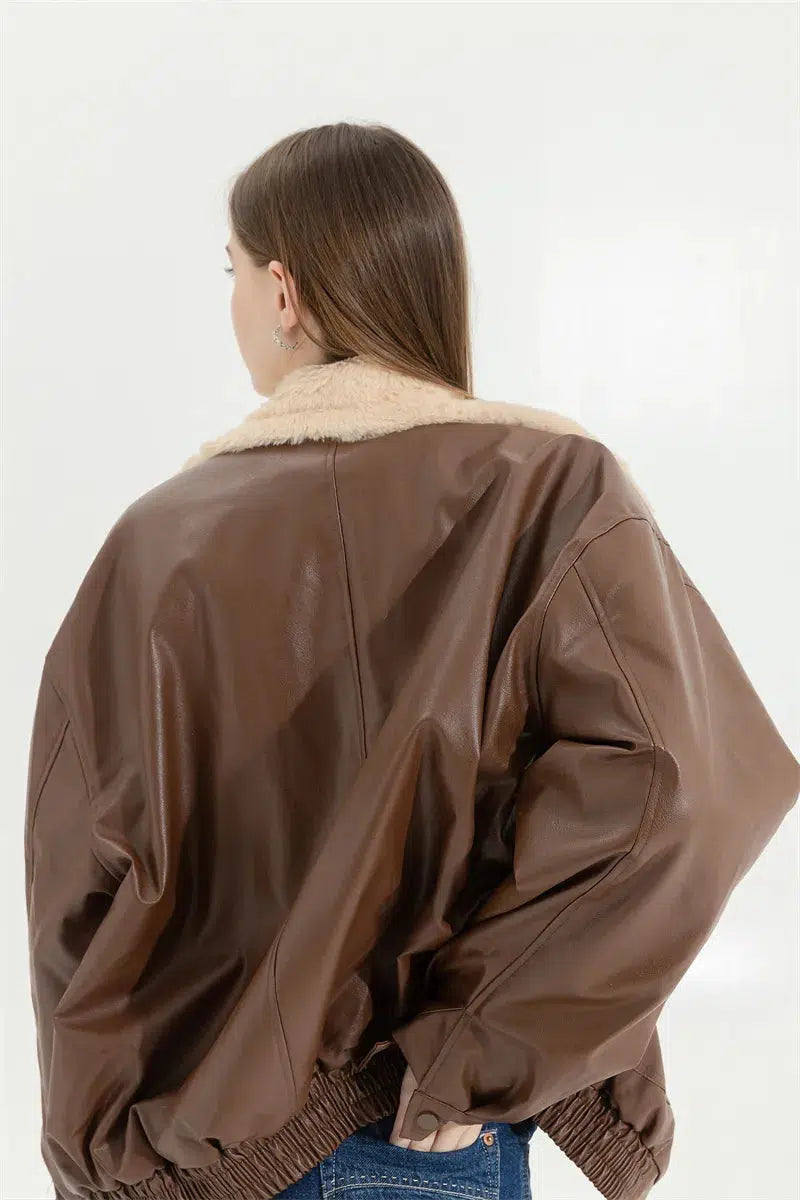 Double-Faced Faux Leather & Fur Jacket Double-Faced Faux Leather & Fur Jacket