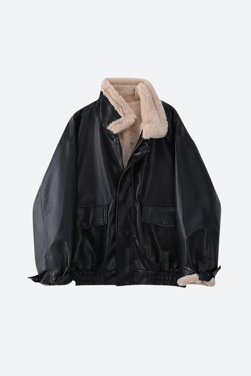 Double-Faced Faux Leather & Fur Jacket Double-Faced Faux Leather & Fur Jacket