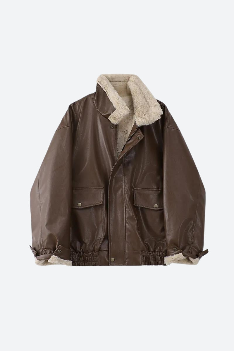 Double-Faced Faux Leather & Fur Jacket Double-Faced Faux Leather & Fur Jacket