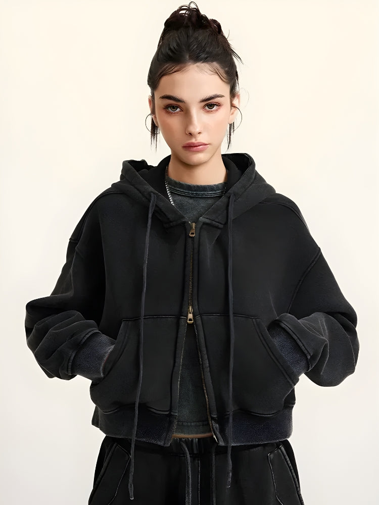 Double Zip-Up Cropped Hoodie Double Zip-Up Cropped Hoodie