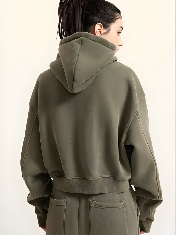 Double Zip-Up Cropped Hoodie Double Zip-Up Cropped Hoodie