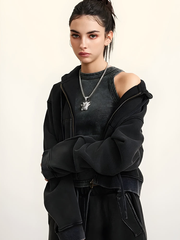 Double Zip-Up Cropped Hoodie Double Zip-Up Cropped Hoodie
