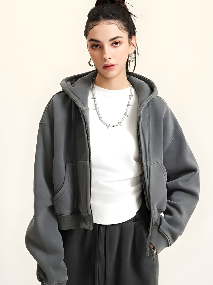 Double Zip-Up Cropped Hoodie Double Zip-Up Cropped Hoodie