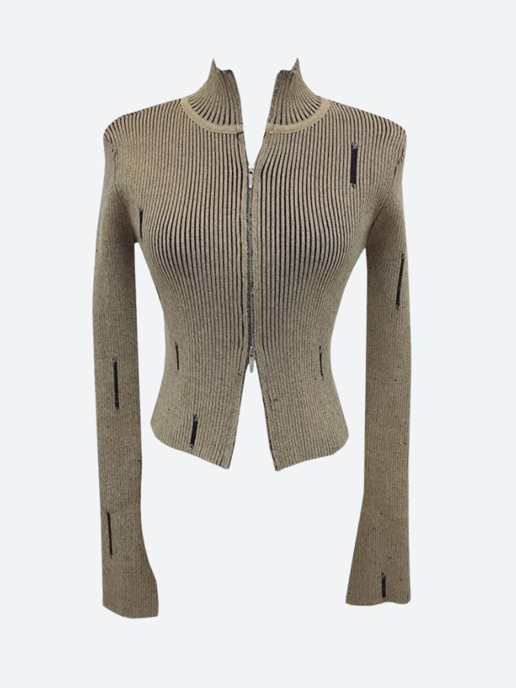 Double Zip-Up Distressed Corduroy Cardigan Double Zip-Up Distressed Corduroy Cardigan