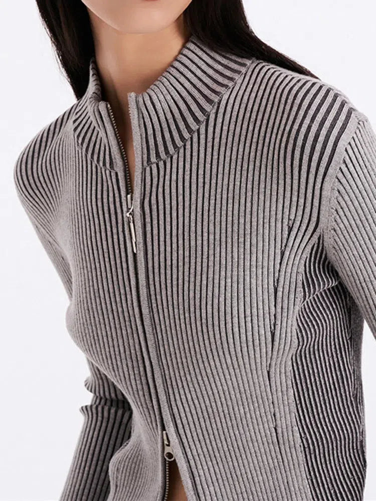 Double Zip-Up Distressed Corduroy Cardigan Double Zip-Up Distressed Corduroy Cardigan