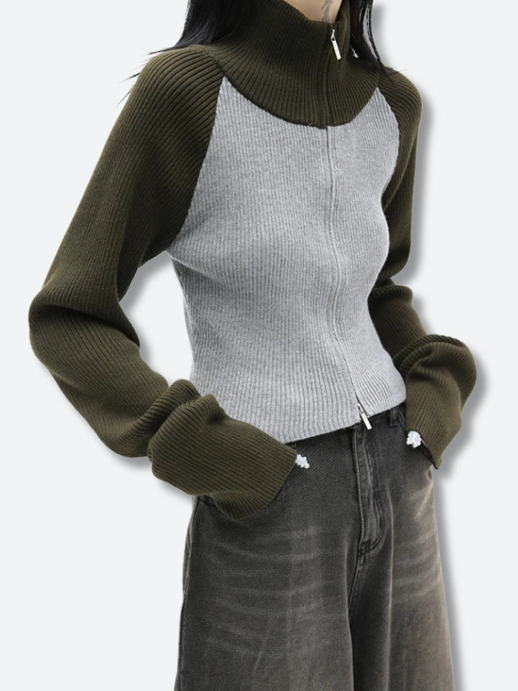 Double Zip-Up Ribbed Cardigan Double Zip-Up Ribbed Cardigan