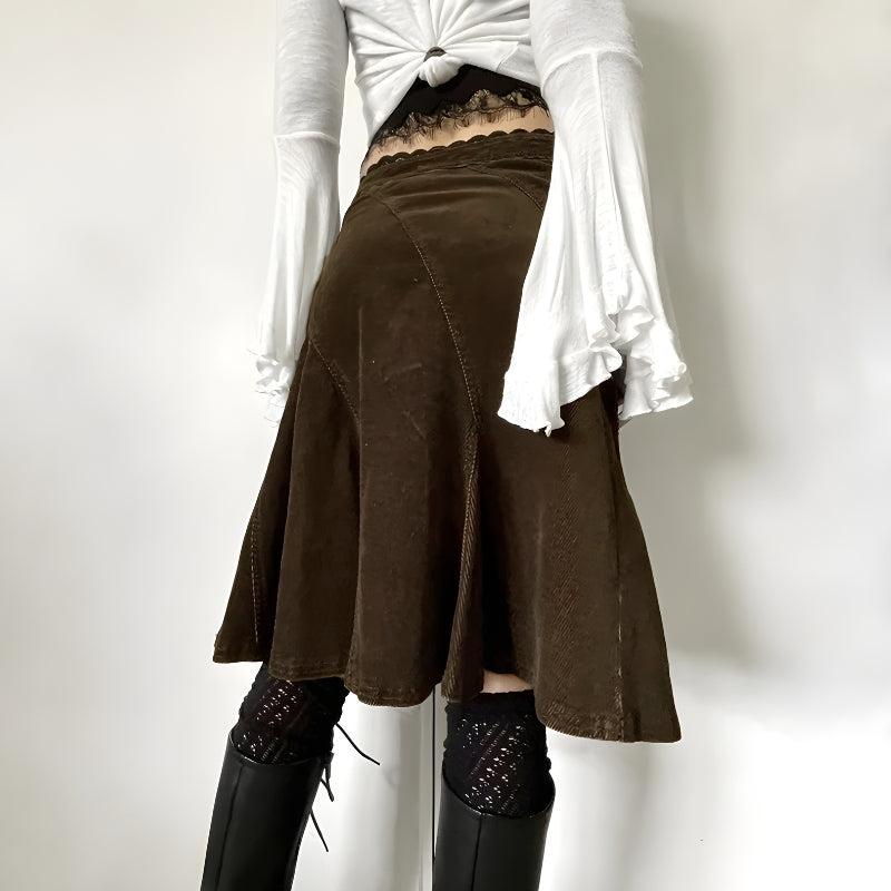 Fairy Grunge Corduroy Midi Skirt