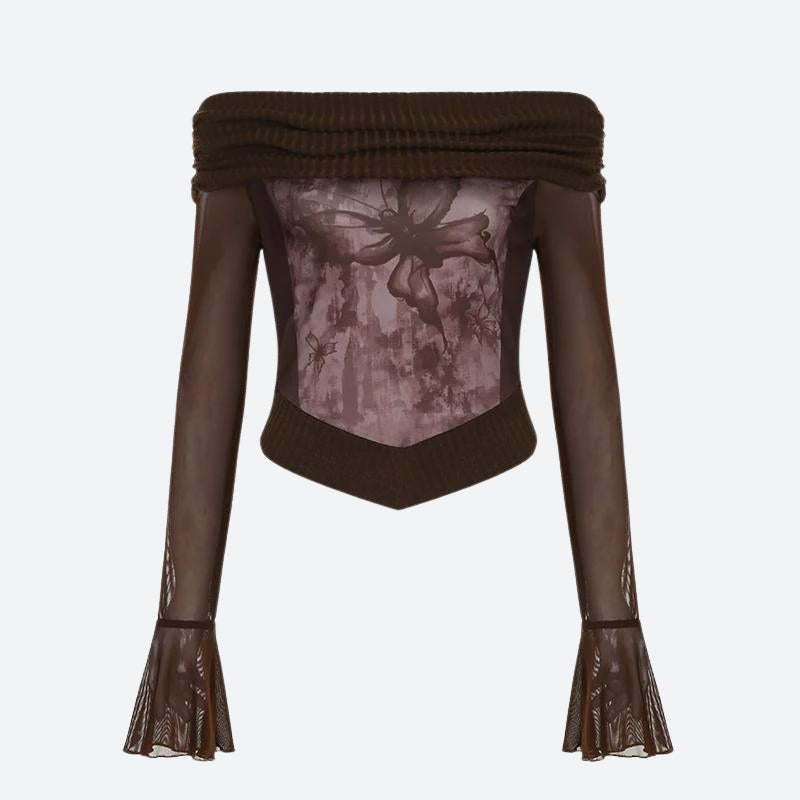 Fairycore Butterfly Ruched Off Shoulder Top Fairycore Butterfly Ruched Off Shoulder Top
