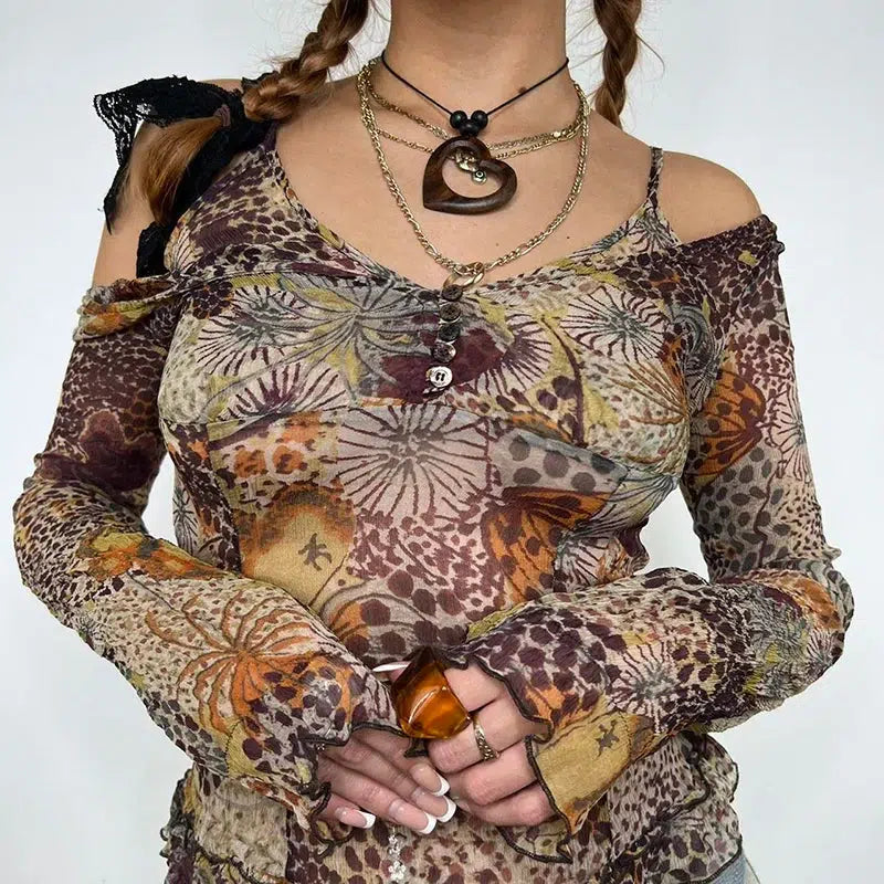 Fairycore Floral Mesh Top Fairycore Floral Mesh Top