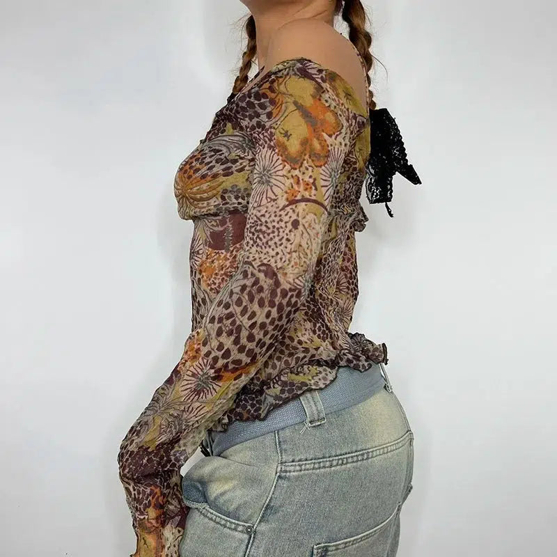 Fairycore Floral Mesh Top Fairycore Floral Mesh Top