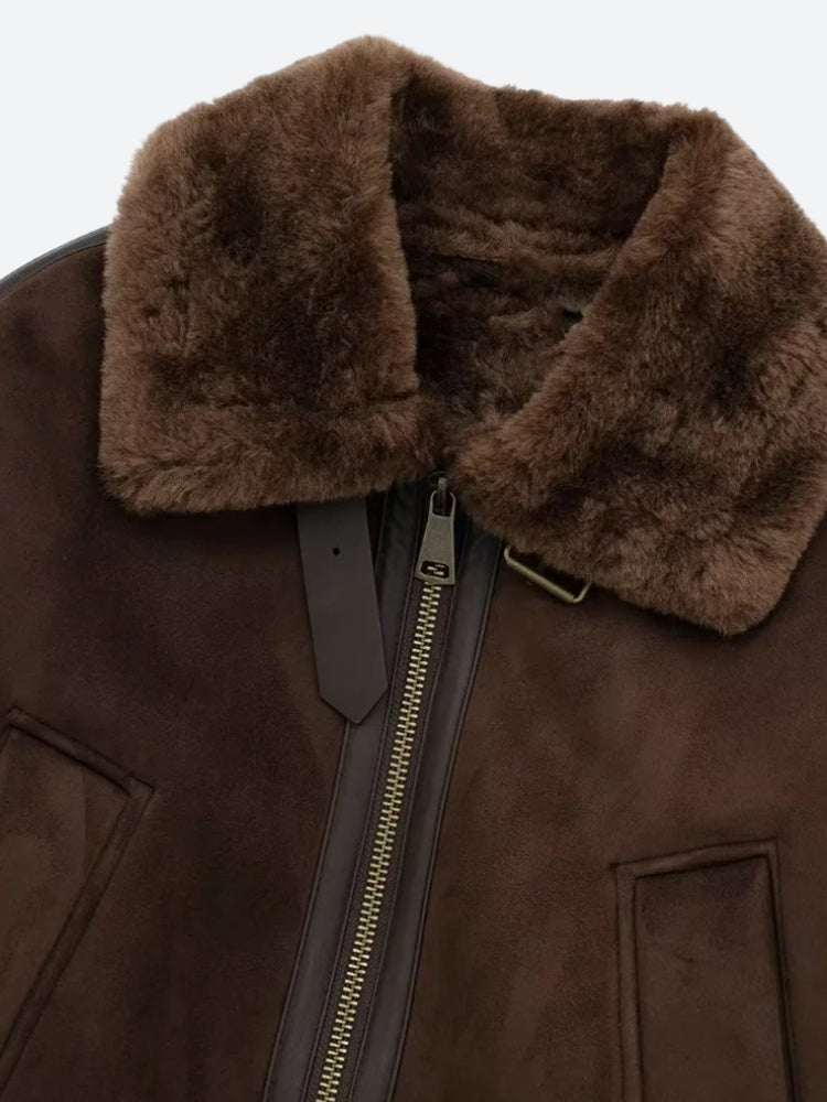 Faux Fur Collar Zip-Up Jacket Faux Fur Collar Zip-Up Jacket