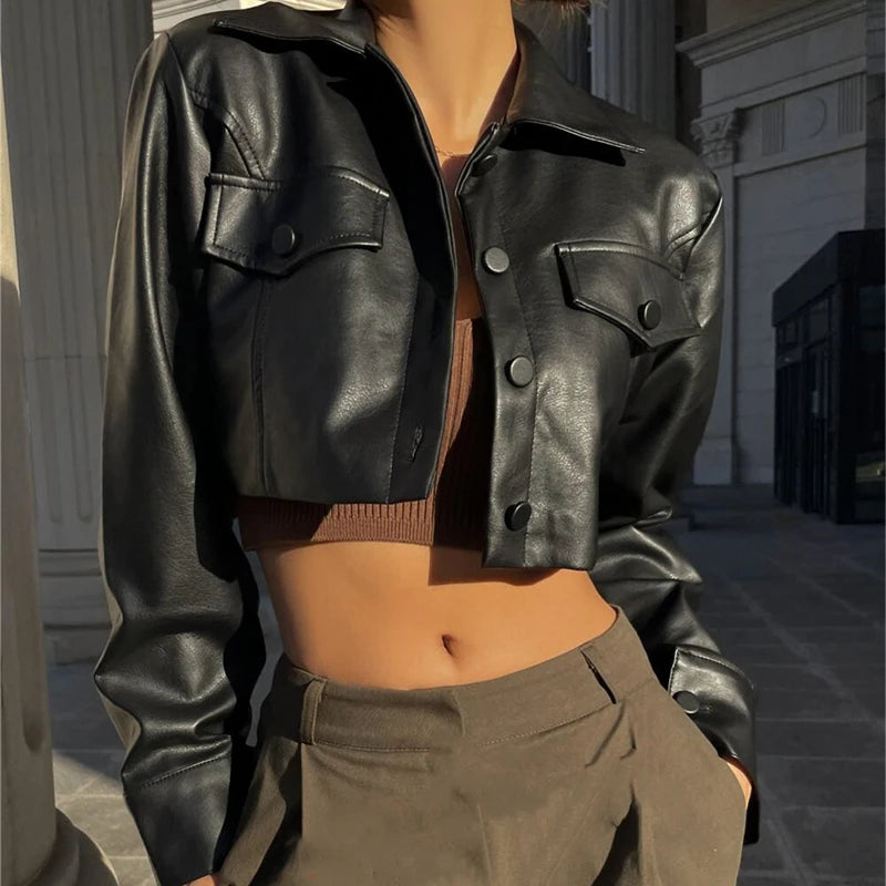 Faux Leather Cropped Jacket Faux Leather Cropped Jacket