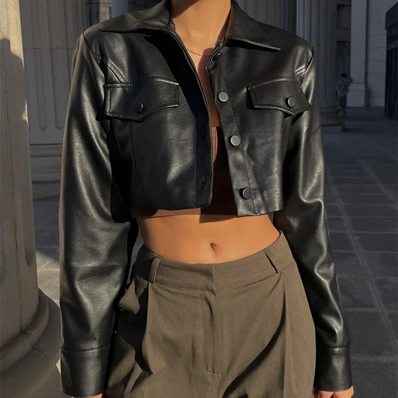 Faux Leather Cropped Jacket Faux Leather Cropped Jacket