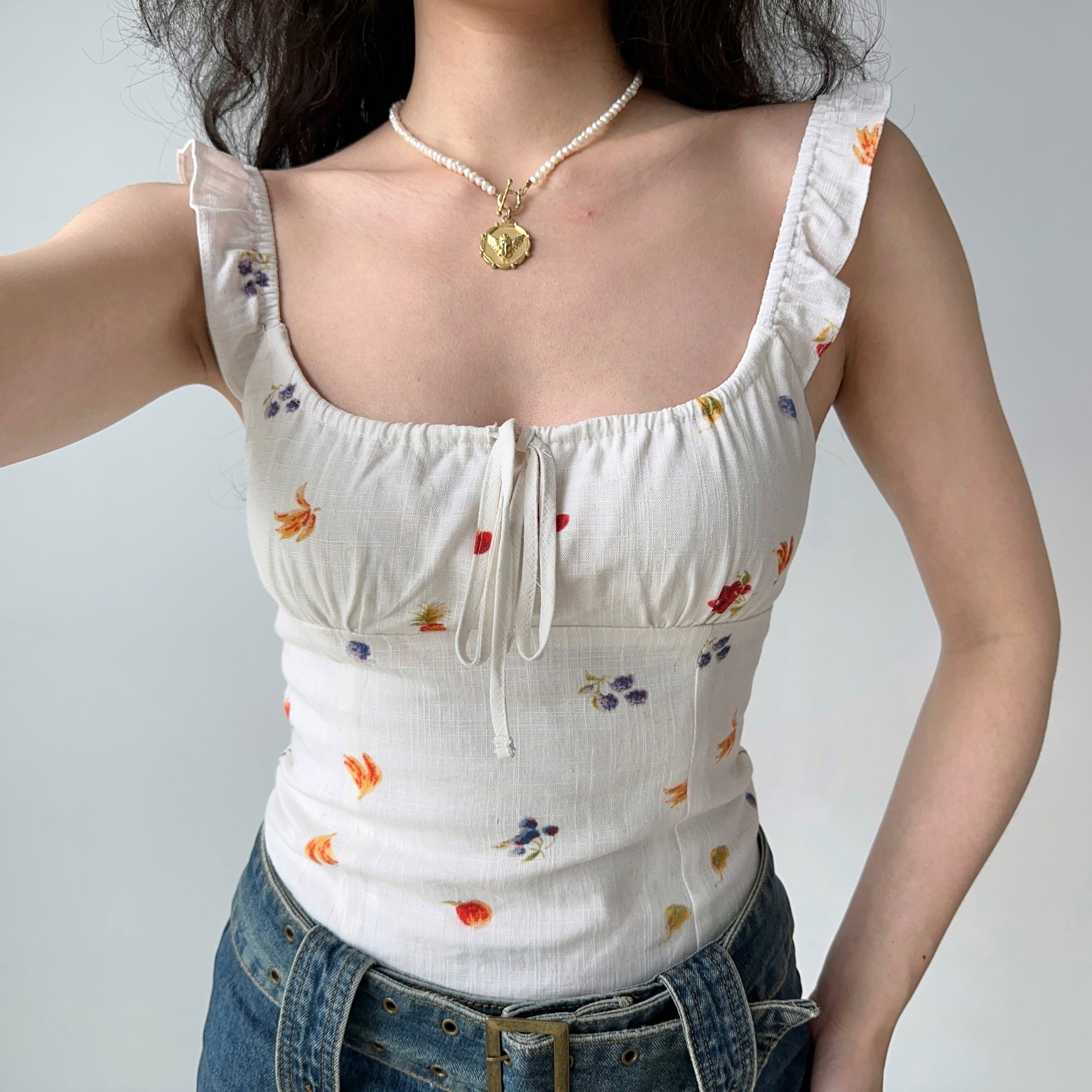 Floral Print One-Shoulder Camisole Top for Women - DIY European American Style Summer Short Tie Top