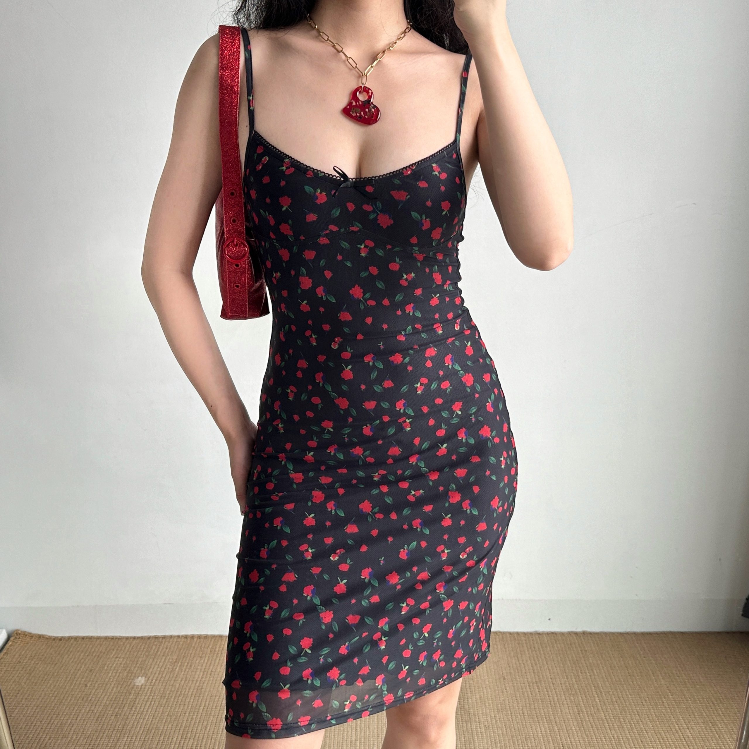 Floral Spaghetti Strap Bodycon Mini Dress - Custom-Made European & American Style, Summer Slim Fit for Hot Girls, 90s Inspired
