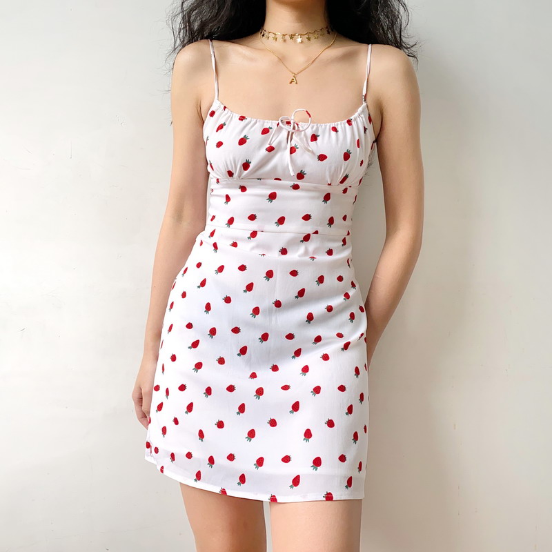 French Strawberry Print Front Tie Double Layer A-Line Camisole Dress – Sexy DIY Summer Fashion for a Chic Look French Strawberry Print Front Tie Double Layer A-Line Camisole Dress – Sexy DIY Summer Fashion for a Chic Look
