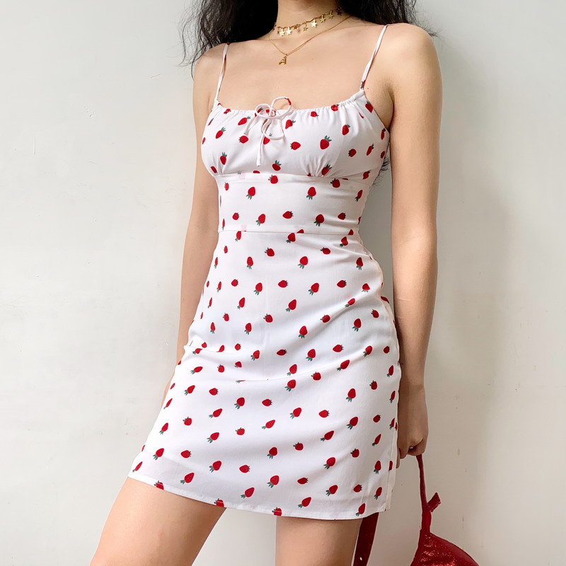 French Strawberry Print Front Tie Double Layer A-Line Camisole Dress – Sexy DIY Summer Fashion for a Chic Look French Strawberry Print Front Tie Double Layer A-Line Camisole Dress – Sexy DIY Summer Fashion for a Chic Look