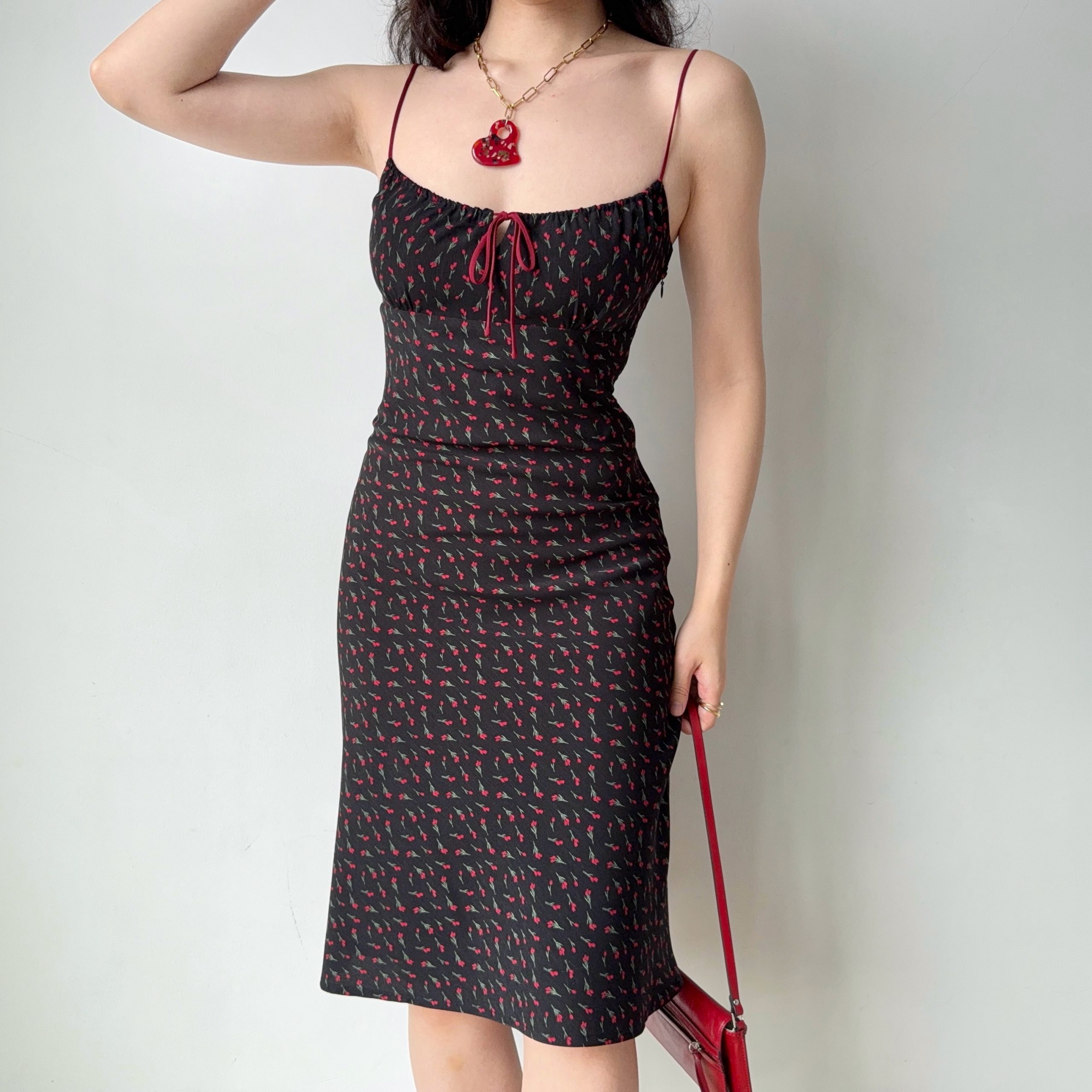 French Vintage Floral Color-Blocking Cami Dress - Mid-Length, Y2K Inspired, Perfect for Summer Outings and Casual Chic Looks