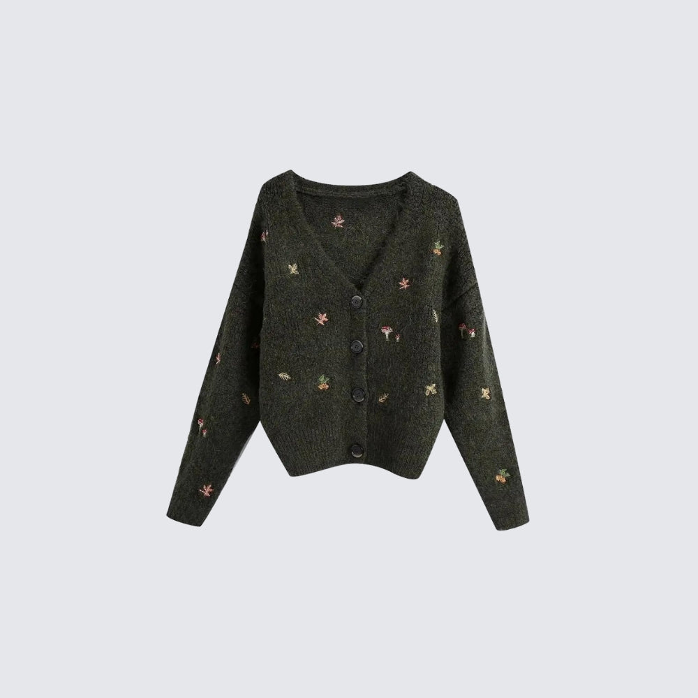 Goblincore Leaf Embroidery Cardigan Goblincore Leaf Embroidery Cardigan