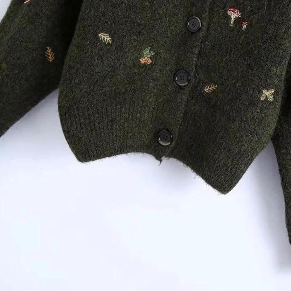 Goblincore Leaf Embroidery Cardigan Goblincore Leaf Embroidery Cardigan