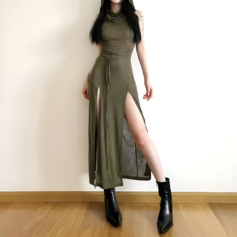 Goth Hooded Cut Out Back Midi Dress Goth Hooded Cut Out Back Midi Dress