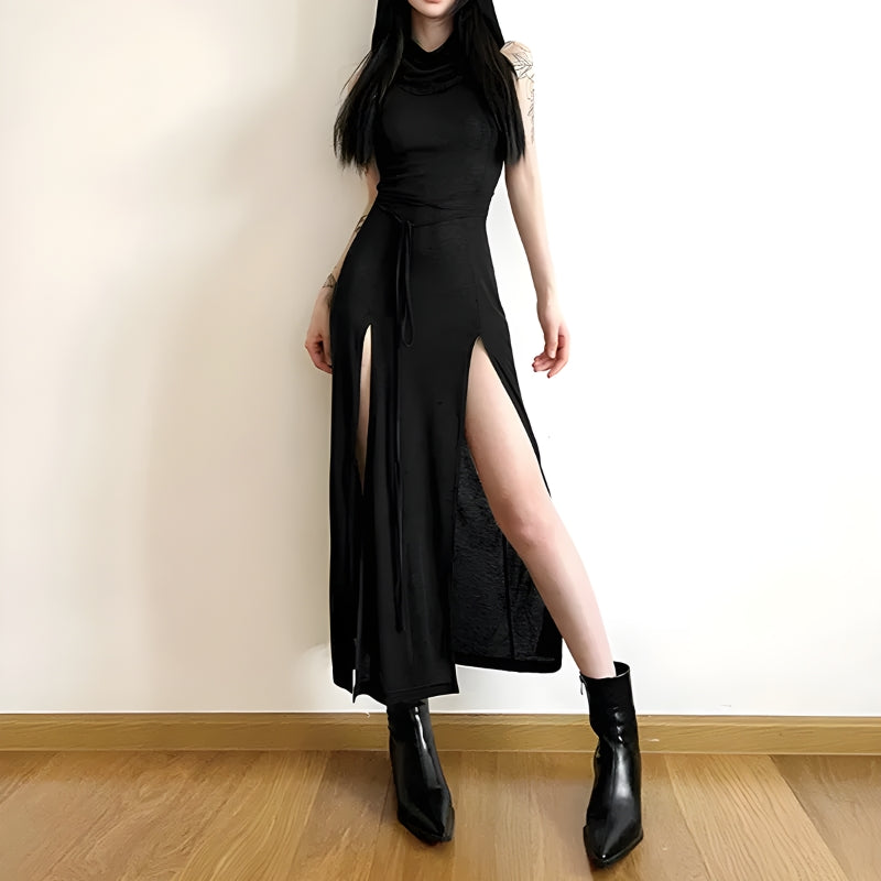 Goth Hooded Cut Out Back Midi Dress Goth Hooded Cut Out Back Midi Dress