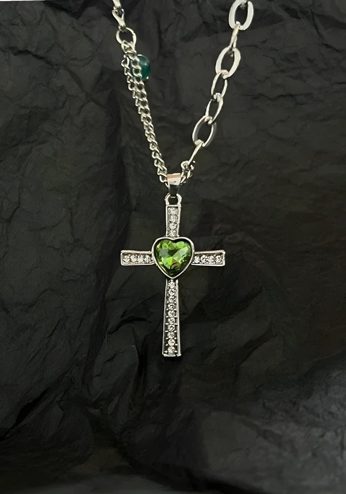 Goth Shiny Heart Cross Necklace Goth Shiny Heart Cross Necklace