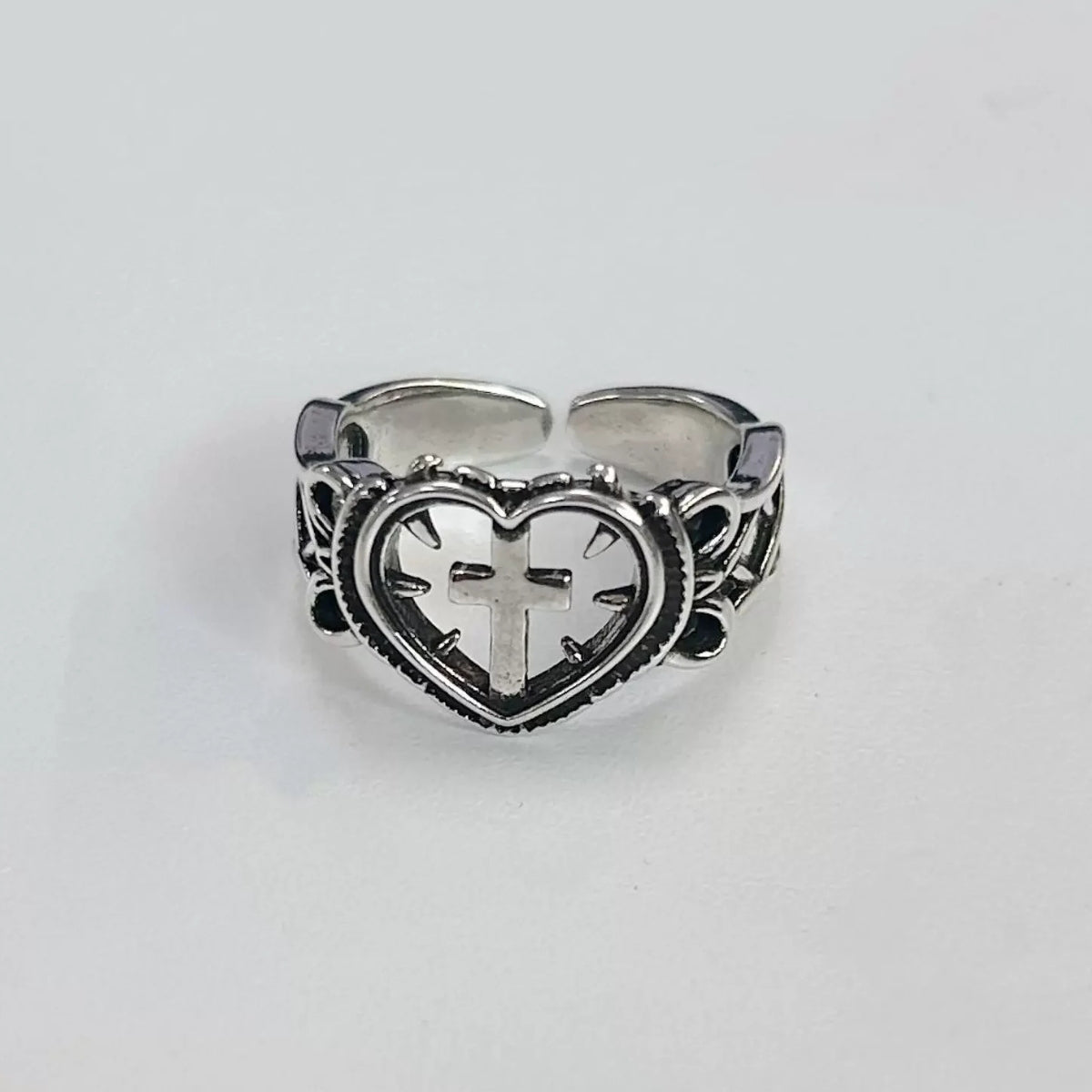 Goth Spiked Heart Cross Ring Goth Spiked Heart Cross Ring