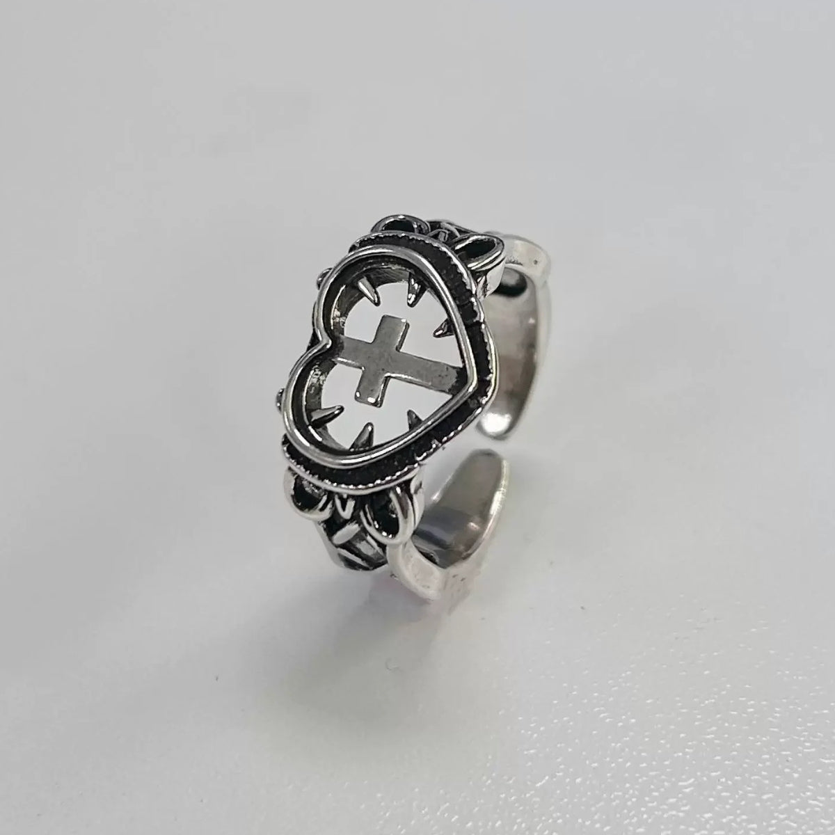 Goth Spiked Heart Cross Ring Goth Spiked Heart Cross Ring