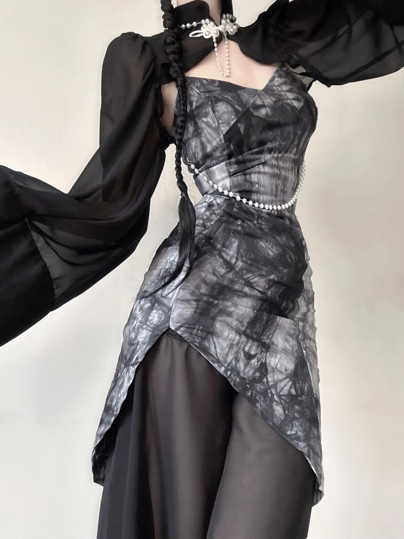 Goth Wide Sleeve Qipao Midi Dress Goth Wide Sleeve Qipao Midi Dress