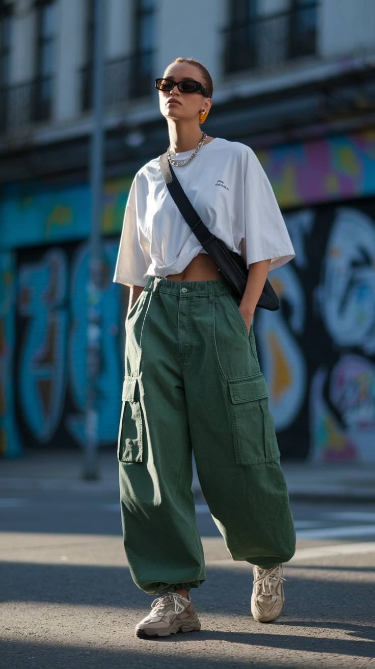 Elevate Your Style with Green Baggy Cargo Pants Outfit outfit idea
