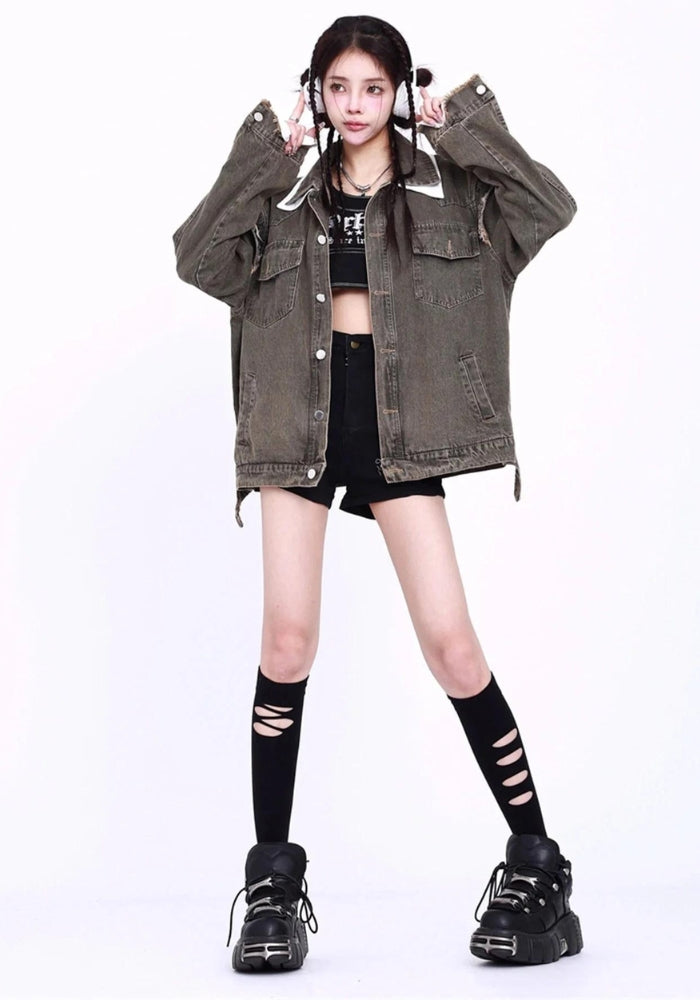 Grunge Button Up Oversized Denim Jacket Grunge Button Up Oversized Denim Jacket