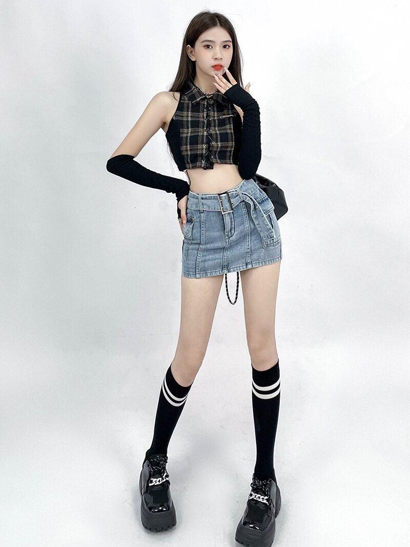 Grunge Cargo Jean Mini Skort Grunge Cargo Jean Mini Skort