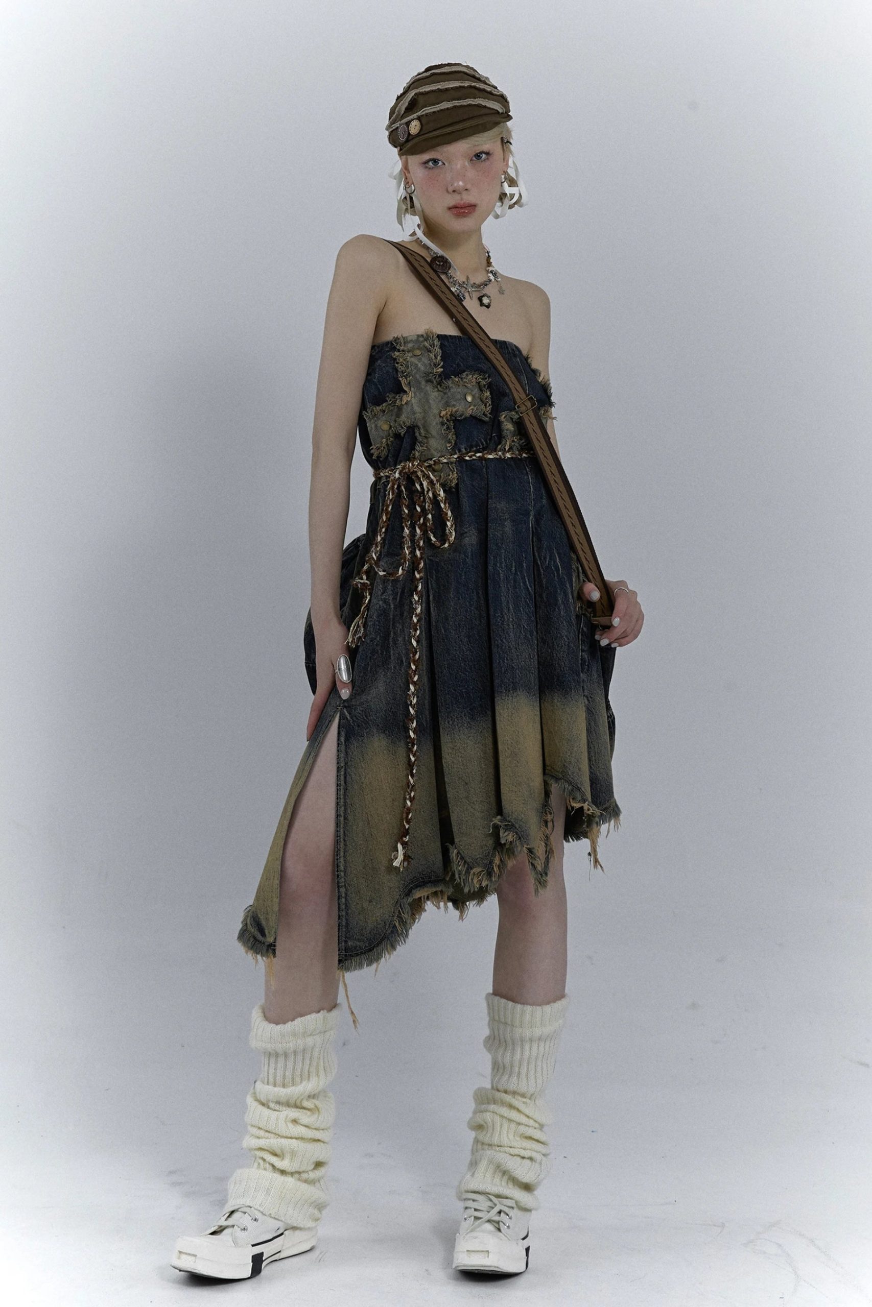 Grunge Cross Patch Pleated Maxi Skirt Grunge Cross Patch Pleated Maxi Skirt