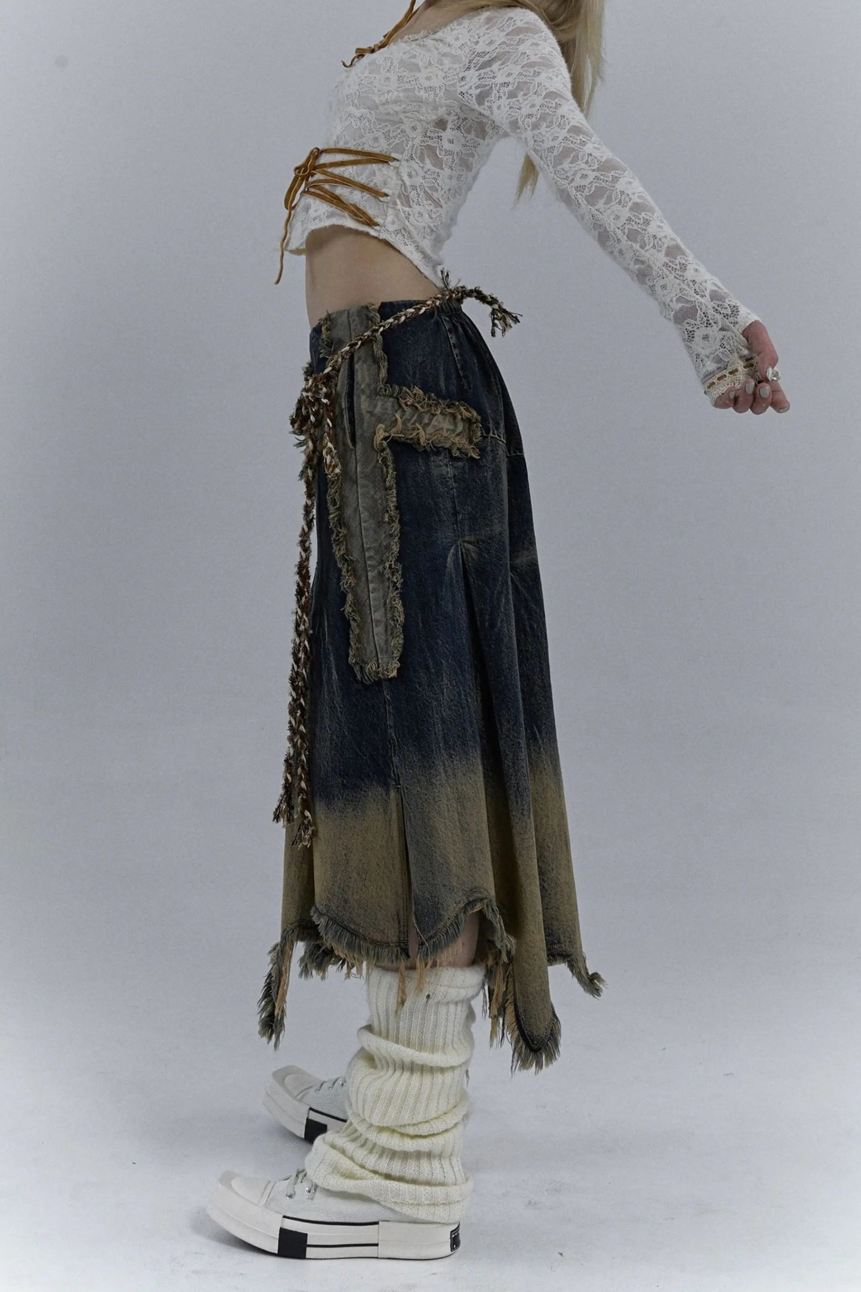 Grunge Cross Patch Pleated Maxi Skirt Grunge Cross Patch Pleated Maxi Skirt