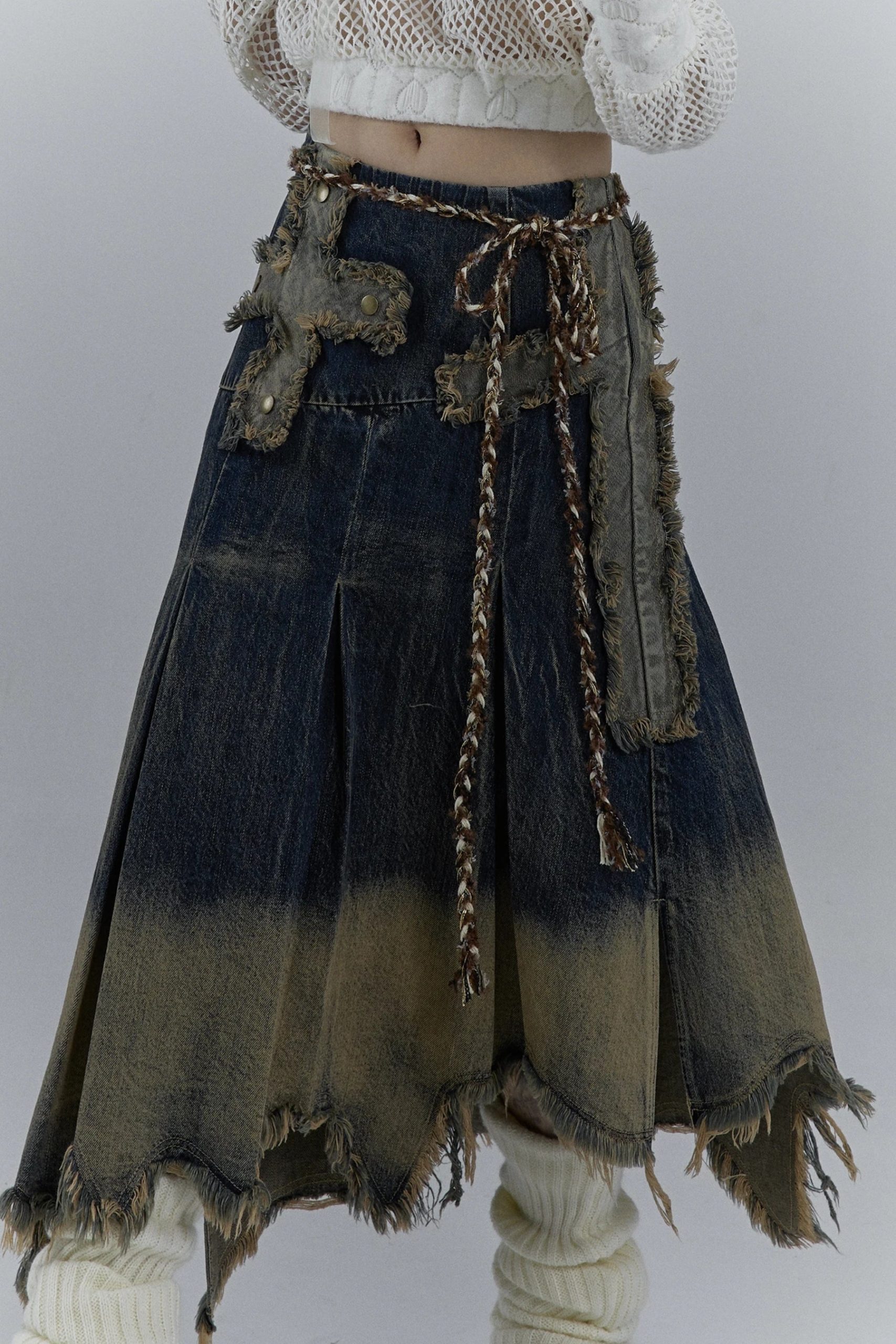 Grunge Cross Patch Pleated Maxi Skirt Grunge Cross Patch Pleated Maxi Skirt