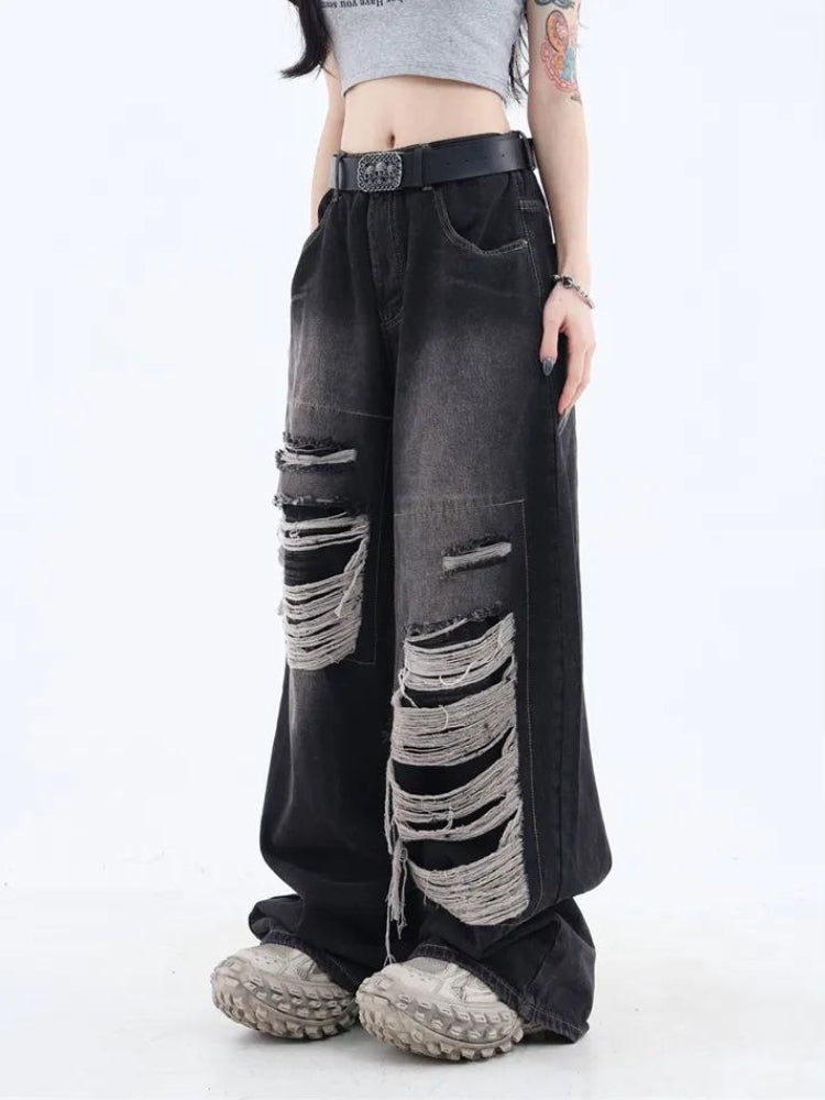 Grunge Dark Wash Distressed Jeans Grunge Dark Wash Distressed Jeans