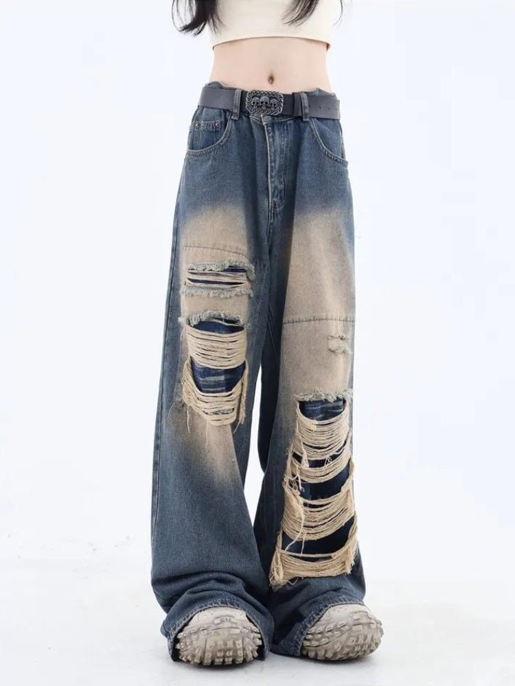 Grunge Dark Wash Distressed Jeans Grunge Dark Wash Distressed Jeans
