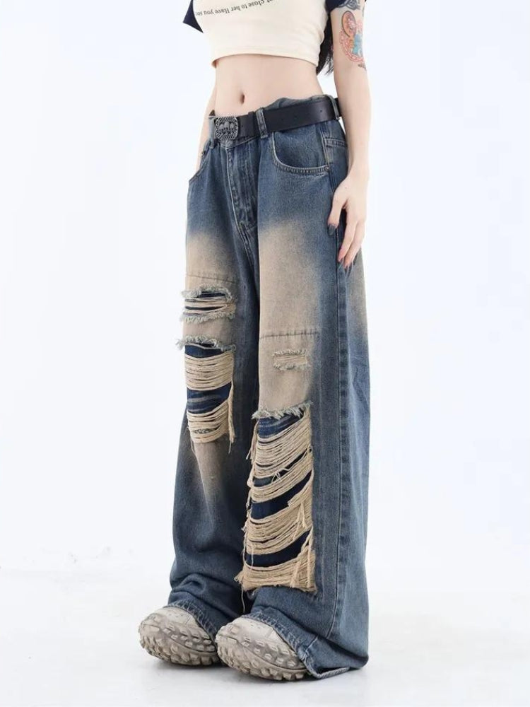 Grunge Dark Wash Distressed Jeans Grunge Dark Wash Distressed Jeans