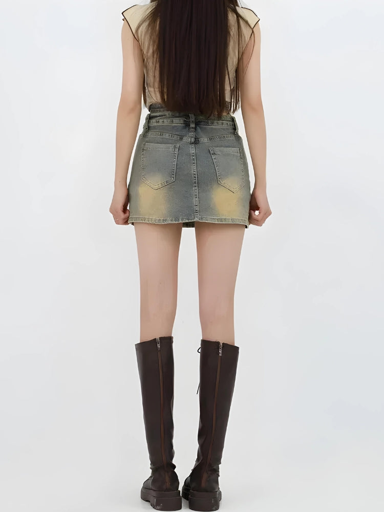 Grunge Denim Cross Belt Mini Skort Grunge Denim Cross Belt Mini Skort