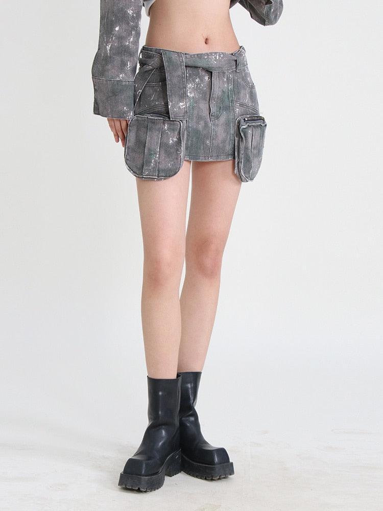 Grunge Distressed Cargo Denim Mini Skirt Grunge Distressed Cargo Denim Mini Skirt