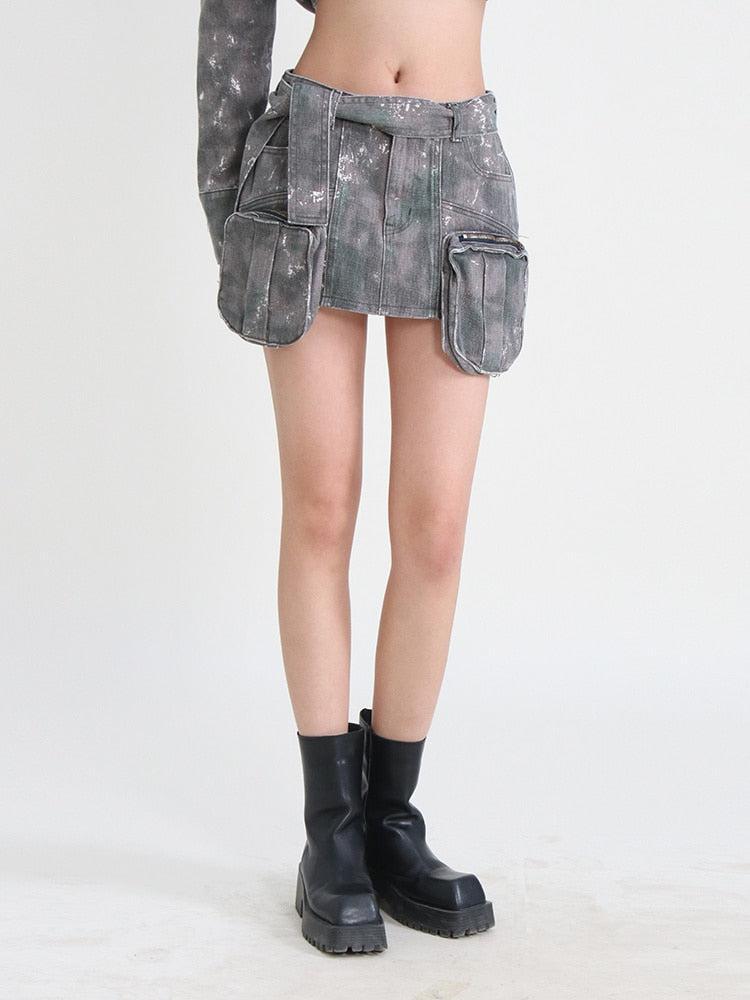 Grunge Distressed Cargo Denim Mini Skirt Grunge Distressed Cargo Denim Mini Skirt