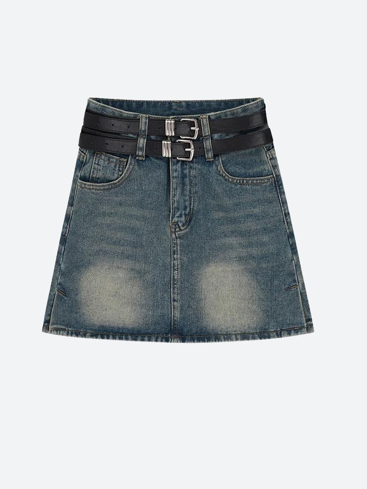 Grunge Double Belt Loop Denim Mini Skirt Grunge Double Belt Loop Denim Mini Skirt