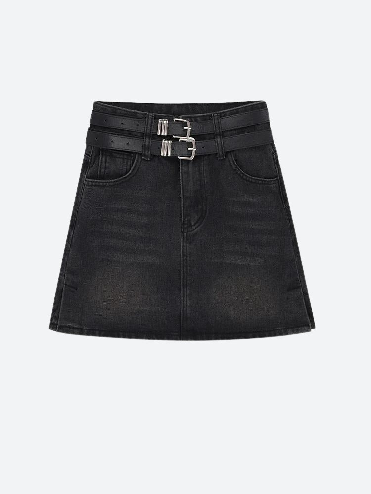 Grunge Double Belt Loop Denim Mini Skirt Grunge Double Belt Loop Denim Mini Skirt