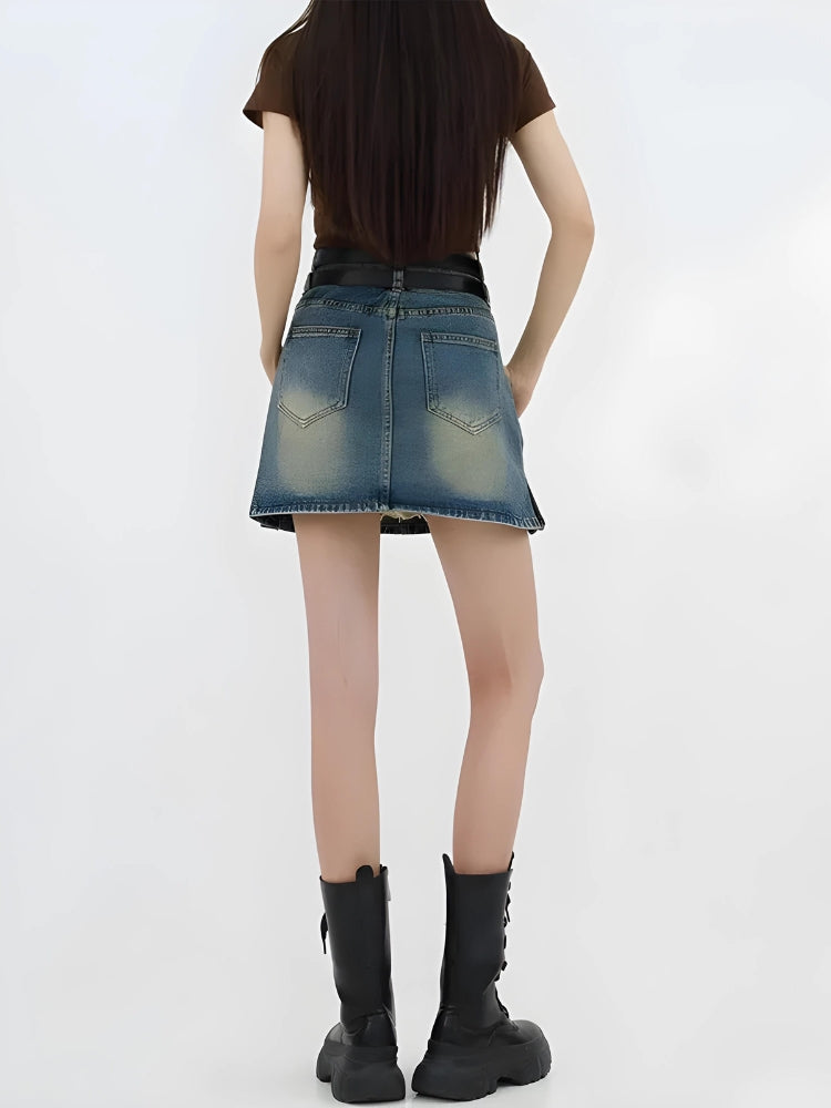 Grunge Double Belt Loop Denim Mini Skirt Grunge Double Belt Loop Denim Mini Skirt