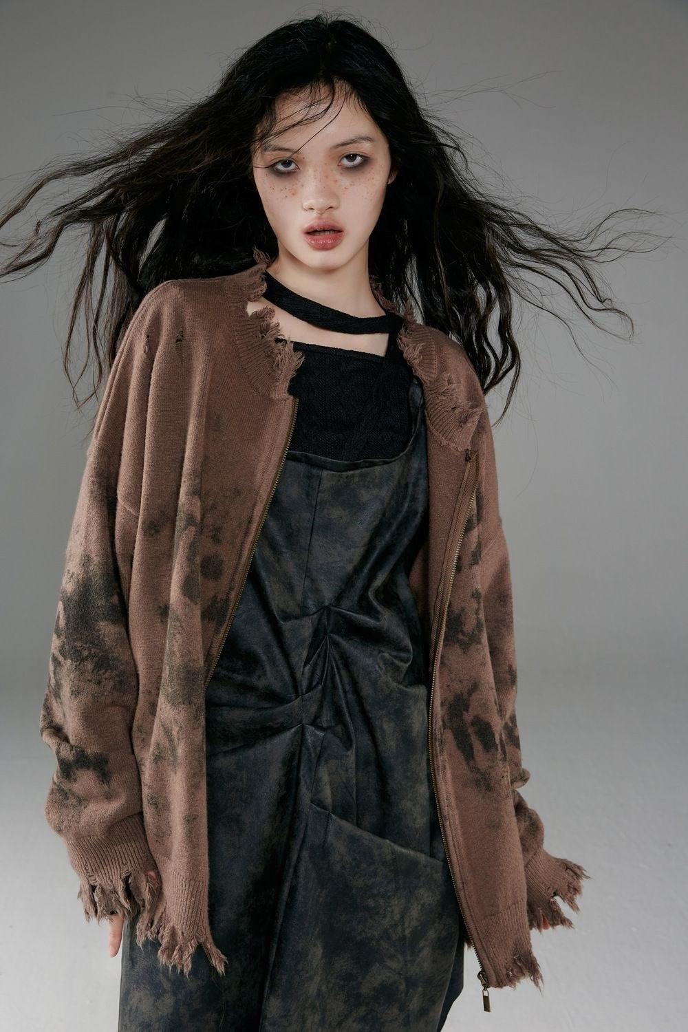 Grunge Extra Distressed Zip-Up Cardigan Grunge Extra Distressed Zip-Up Cardigan