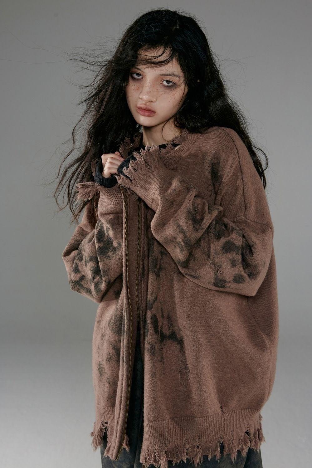 Grunge Extra Distressed Zip-Up Cardigan Grunge Extra Distressed Zip-Up Cardigan