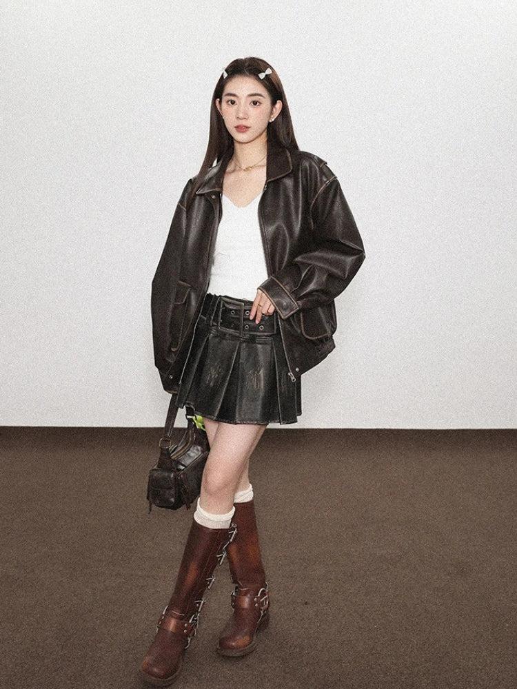Grunge Faux Leather Pleated Mini Skirt Grunge Faux Leather Pleated Mini Skirt